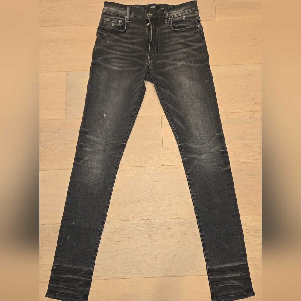 AMIRI Stack Skinny Lightly Distressed Dark Grey Jeans Sz 31 With Tags